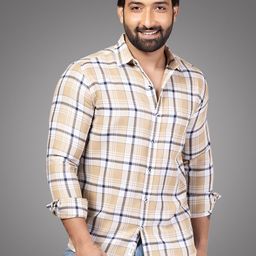 D Finish Smart Tartan Checked Spread Collar Cotton Casual Shirt-image-97