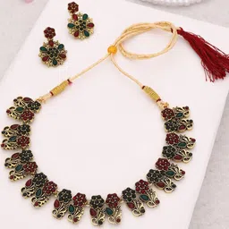 Anouk Gold-Plated Mendi Gold Plated Choker set with 1 Pair of Earrings-image-75