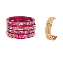SOMIL Set of 8 Pink Alloy Bangles-image-32