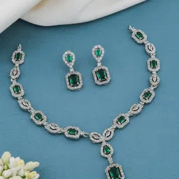 TIYARA women Silver-Plated Artificial Stones Jewellery Set-image-26
