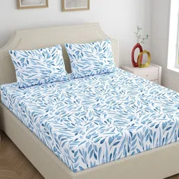 Dreamscape Blue & White Floral 140 TC Bedsheet with 2 Pillow Covers-picture-3