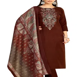 DRAVINAM Trends Ethnic Motifs Embroidered Pashmina Unstitched Dress Material-image-38