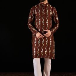 Anouk Brown Geometric Gotta Patti Embroidered Mandarina Collar straight Kurta-picture-11