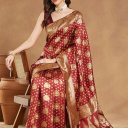 Janasya Women Light Peach Linen Blend Patola Woven Design Jacquard Saree with Blouse Piece-picture-20