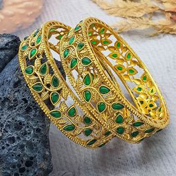 GRIIHAM Set Of 2 Gold-Plated AD-Studded Bangles-image-42