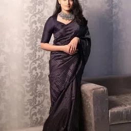 HERE&NOW Striped Zari Pure Silk Banarasi Saree-image-8