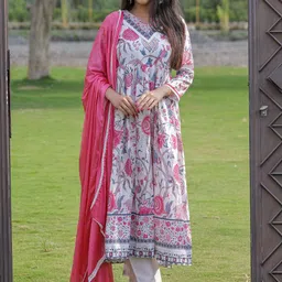 KALINI Women Floral Printed Pleated Kurta with Trousers & With Dupatta-picture-20