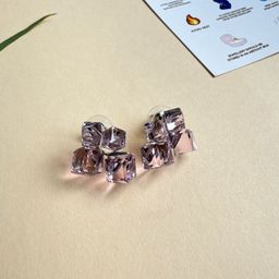 The Jewellery Tale Stainless Steel Silver-Plated Crystals Studded Square Shaped Studs-3