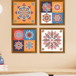 ArtVibes Brown 4 Pieces Floral Mandala Wooden Wall Arts-21