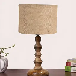 Aura Beige Textured Wood Traditional Cylindrical Shaped Table Lamp-6