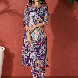 Sangria Paisley Printed Pure Cotton Straight Kurta & Trousers-picture-53