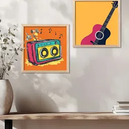 WALLLANE Brown & Orange 2 Pieces Wood Music Wall Art-56