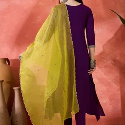 Sangria Zari Sequence Cording Embroidered Kurta With Trousers & Dupatta image 3