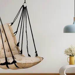 Swingzy Beige & Black Velvet Rectangle-Shaped Hammock Swing Chair With Cushion-36