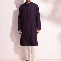 Fabindia Floral Woven Design Band Collar Straight Kurta-picture-56