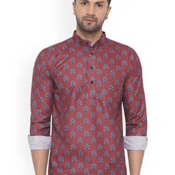 VEERA PARIDHAAN Ethnic Motifs Printed Cotton Thread Work Mandarin Collar Short Kurta-image-28