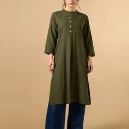 COTTONS DAILY Mandarin Collar Linen Straight Kurta-37