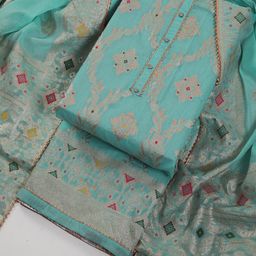 Riti Ethnic Motifs Woven Design Gotta Patti Unstitched Dress Material-image-19