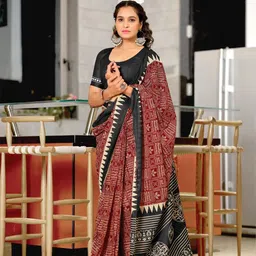 PEENGAX Ethnic Motifs Pure Cotton Block Print Saree-33