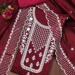 SAINOOR Embroidered Semi-Stitched Dress Material-image-45