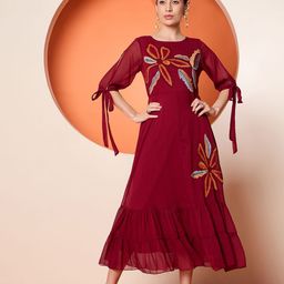 Antheaa Women Embroidered Fit & Flare Maxi Dress-image-74