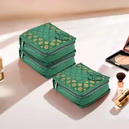 Kuber Industries Green & Gold Toned 3 Pieces Printed Wardrobe Jewellery Organisers-42