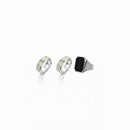 Dynamic Retail Global Set of 3 Ring for Men, Silver-Black Alloy Ring ()-17