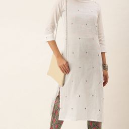 Fourleaf Women Ethnic Motifs Embroidered Regular Kurta with Trousers-picture-12