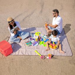 HOKIPO Brown & White Checked Large Foldable Waterproof Picnic Blanket Mat-40