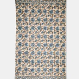 Fabindia Baarun Beige & Blue Hand Block PrintedDhurries-image-12