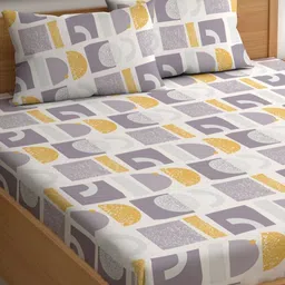 CHHAVI INDIA Grey & White Geometric 210 TC Queen Bedsheet with 2 Pillow Covers-image-51