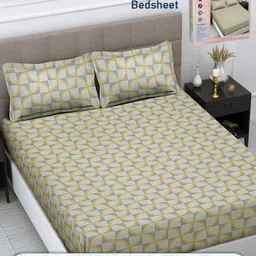 FABINALIV Multicoloured & Grey Geometric 300 TC King Bedsheet with 2 Pillow Covers-11