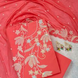 Koskii Floral Embroidered Sequinned Unstitched Dress Material-image-97
