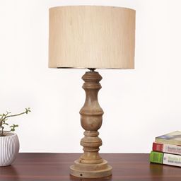 Aura Off White Wood Contemporary Cylindrical Shaped Table Lamp-image-83