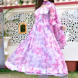 FILIB LONDON Abstract Printed Georgette Anarkali Kurta With Trousers And Dupatta image 2
