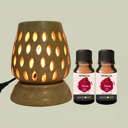 PEEPALCOMM 3Pcs Brown Printed Ceramic Long Electrical Diffuser With Rose Aroma Oils-21