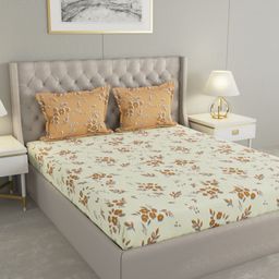 Raymond Home White & Mustard Floral 110 TC Queen Bedsheet with 2 Pillow Covers-image-73