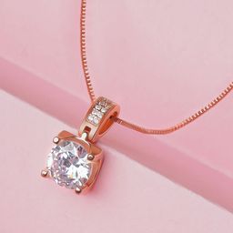 Bishty Fashion Rose Gold-Plated Crystal-Studded Pendant With Chain-image-5