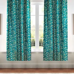 Kanodia Poly Fab Blue & Beige 2 Pieces Floral Printed Window Curtains-image-47