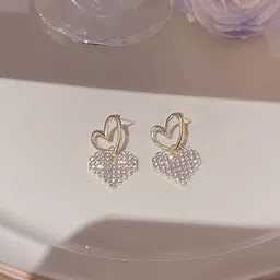 Krelin Gold Plated Crystal Studded Heart Shaped Drop Earrings-57