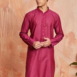 VASTRAMAY Abstract Woven Design Mandarin Collar Jacquard Silk Straight Kurta-picture-58