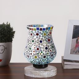 Aura White & Red Textured Bell Shaped Glass Table Lamp with Wooden Base-picture-39