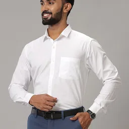 Viveagham Men Classic Fit Solid Spread Collar Cotton Casual Shirt-image-15