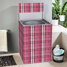 Kuber Industries Maroon & White Checked Light Weight Top Load Washing Machine Cover-33