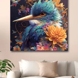 Aura Blue & Orange Birds Printed Canvas Wall Art-image-53