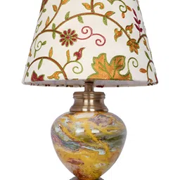 Fos Lighting Gold-Toned & Red Embroidered Metal Frusturical Shaped Table Lamp image 5