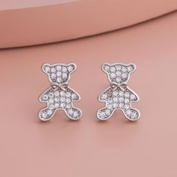 Kushal's Fashion Jewellery Rhodium-Plated Geometric Zircon Studded Studs-image-87