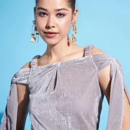 DressBerry Print Slit Sleeve Velvet Crop Top-29