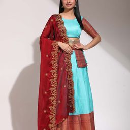 Fabcartz Woven Design Art Silk Zari Semi-Stitched Lehenga & Unstitched Blouse With Dupatta-picture-17