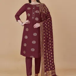 HERE&NOW Floral Woven Design Sequinned Unstitched Dress Material-image-95